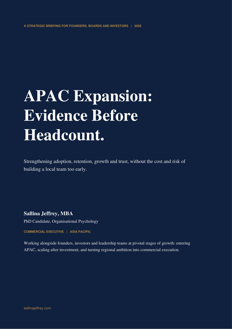 Cover of the free APAC expansion briefing by Sallina Jeffrey